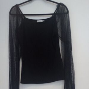 Dorose Chic Black Sheer Mesh  Sleeve Blouse Size M